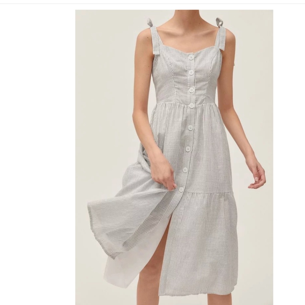 Urban Outfitters Positano Tie-Shoulder Blue and White Stripe Dress - Size Medium